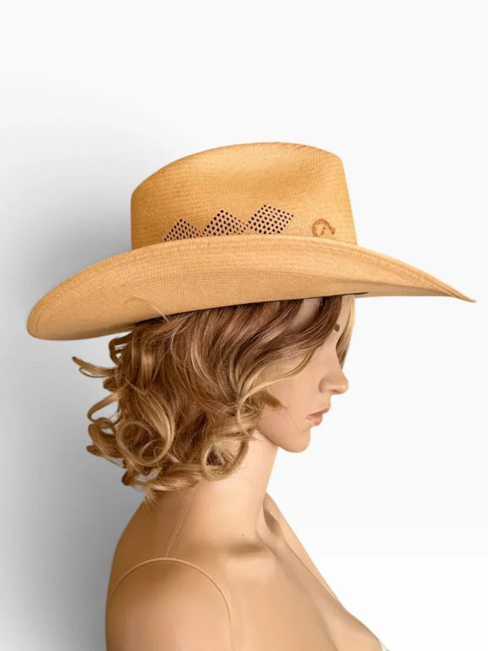 Charlie 1 Horse Genuine Shantung Straw 3 Diamond Vented Western Hat 22.5 inch